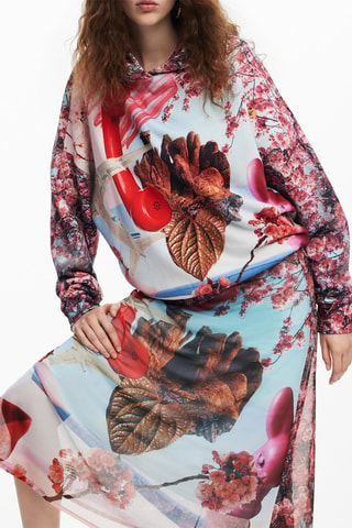 Sweat oversize à capuche - Blanc, rouge et rose