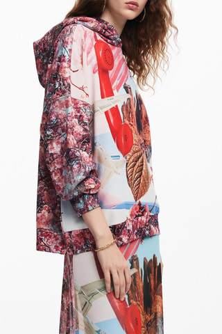 Sweat oversize à capuche - Blanc, rouge et rose