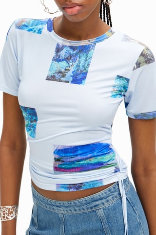 T-shirt slim - Blanc et bleu