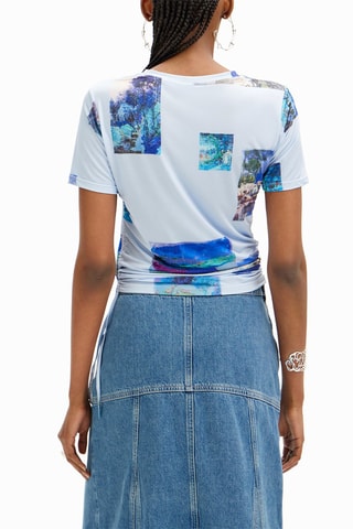 T-shirt slim - Blanc et bleu