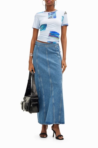 T-shirt slim - Blanc et bleu