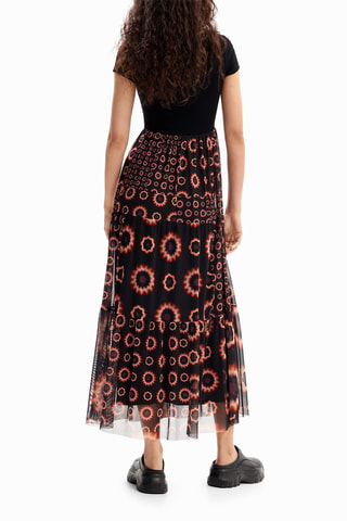 Robe trompe-l'œil - Noir, rouge et orange