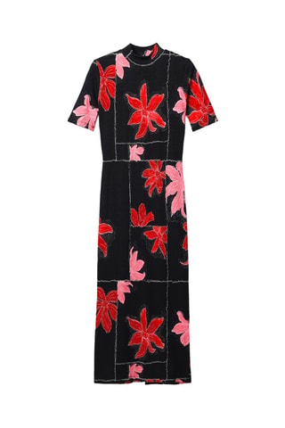 Robe midi - Noir, rouge et rose
