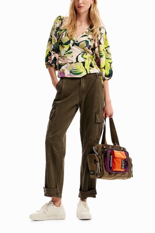 Blouse portefeuille - Noir, vert et violet