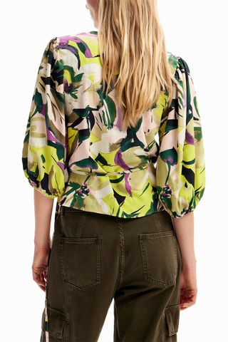 Blouse portefeuille - Noir, vert et violet