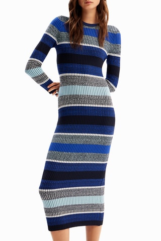 Robe midi - Bleu et gris