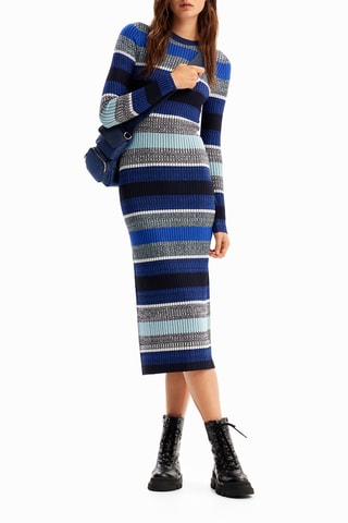 Robe midi - Bleu et gris