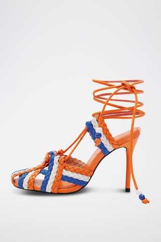 Sandales à talons en cuir d'agneau - Orange