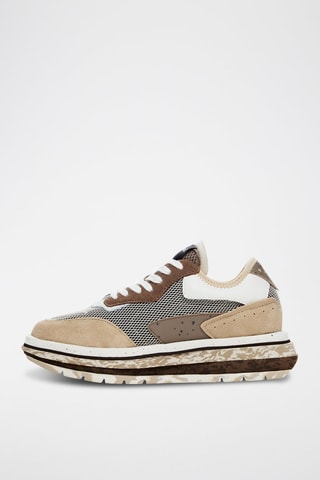 Baskets plateformes en cuir - Beige, blanc et marron