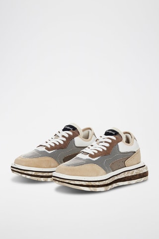 Baskets plateformes en cuir - Beige, blanc et marron