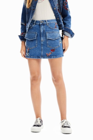 Minijupe en jean - Rouge, bleu et rose