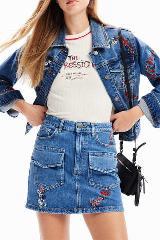 Minijupe en jean - Rouge, bleu et rose