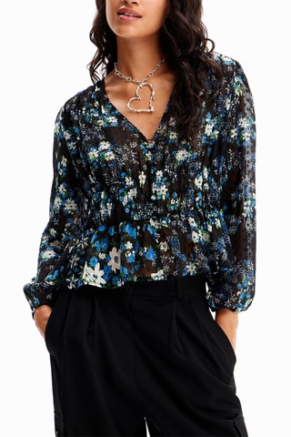 Blouse regular - Blanc, noir et bleu