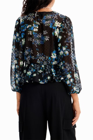 Blouse regular - Blanc, noir et bleu