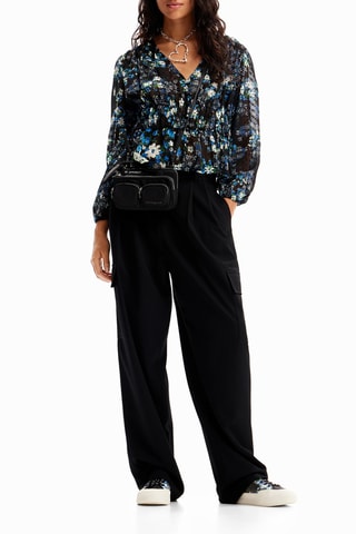 Blouse regular - Blanc, noir et bleu