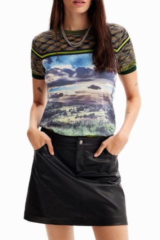 T-shirt regular - Blanc, noir et bleu
