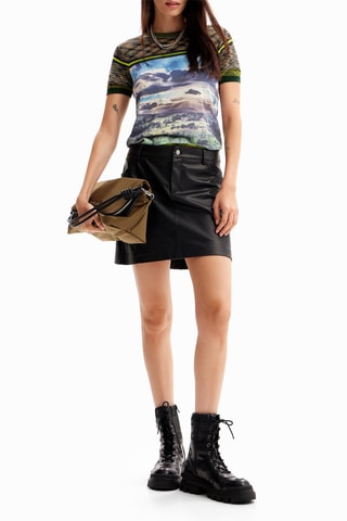 T-shirt regular - Blanc, noir et bleu