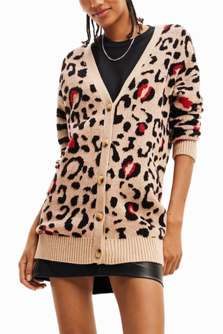Gilet long - Noir, beige et rouge