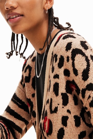 Gilet long - Noir, beige et rouge