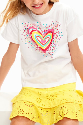 T-shirt - Blanc, bleu, jaune et rose