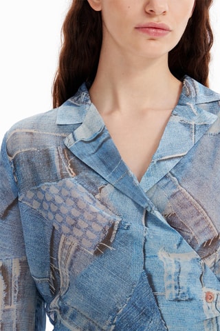 Blouse portefeuille - Bleu et marron