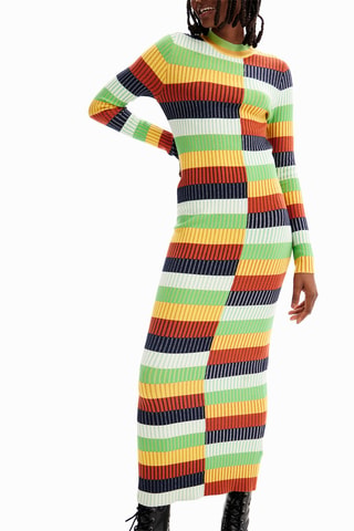 Robe longue - Blanc, vert et orange