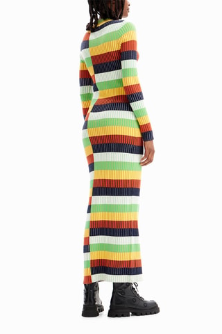 Robe longue - Blanc, vert et orange