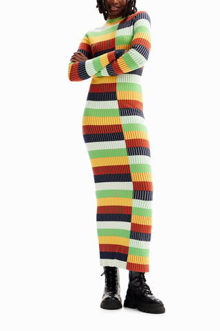Robe longue - Blanc, vert et orange