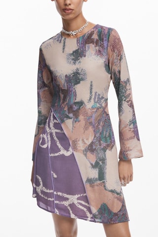 Robe trapèze - Beige et violet