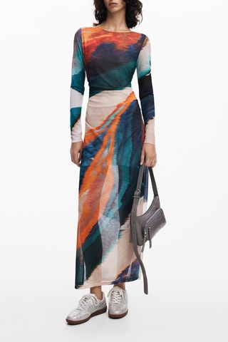 Robe longue - Beige et orange