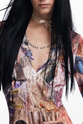 Robe longue en dentelle - Multicolore