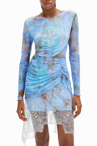 Robe drapée bi-matière - Bleu foncé