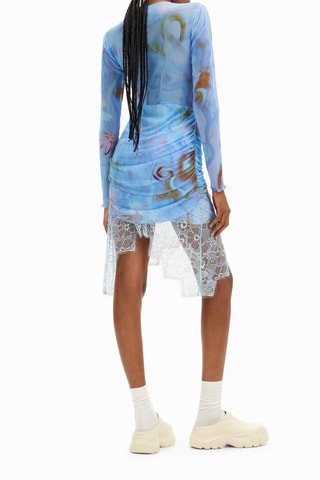 Robe drapée bi-matière - Bleu foncé