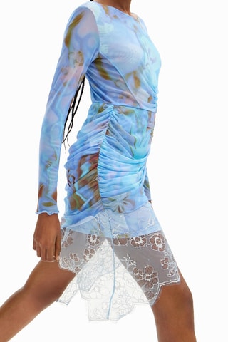 Robe drapée bi-matière - Bleu foncé
