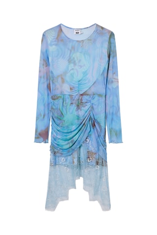 Robe drapée bi-matière - Bleu foncé