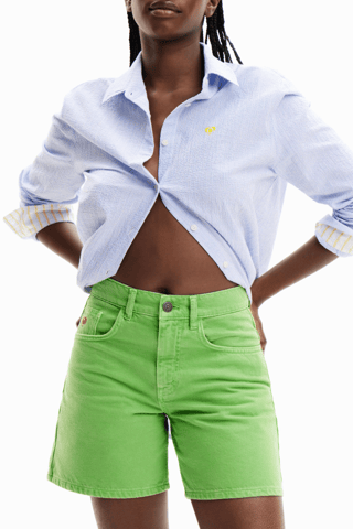 Short en jean taille haute - Vert