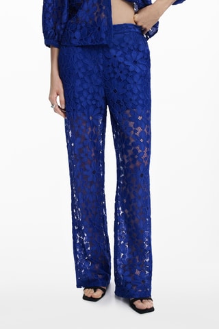 Pantalon regular en dentelle - Bleu foncé