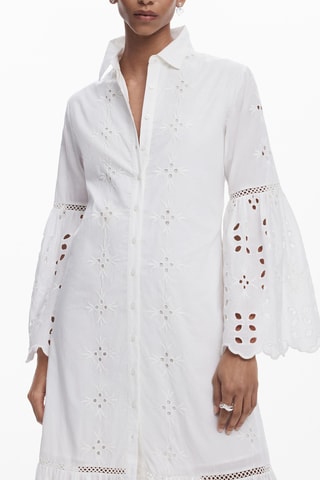 Robe chemise en broderie anglaise - Blanc