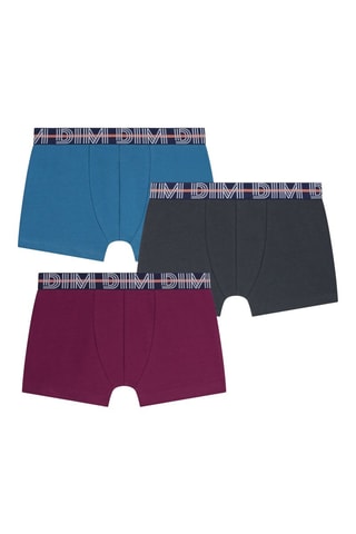 3 bóxers Coton Stretch - Fucsia, negro y celeste - Dim