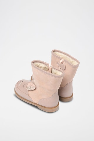 Bottines fourrées à oreilles en cuir Corail et vieux rose