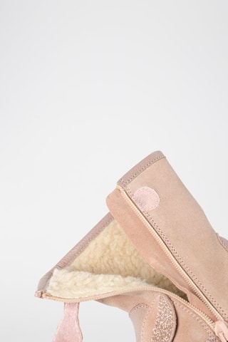 Bottines fourrées à oreilles en cuir Corail et vieux rose