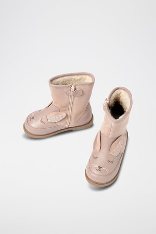 Bottines fourrées à oreilles en cuir Corail et vieux rose