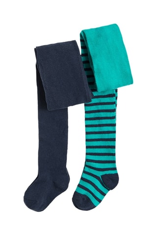 2 paires de collant - Bleu marine et turquoise