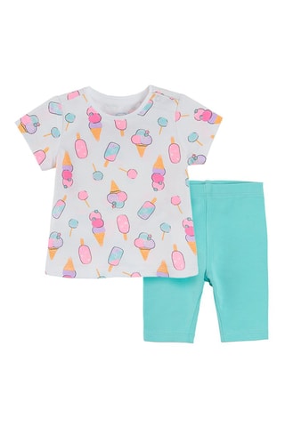 T-shirt et legging Blanc et turquoise