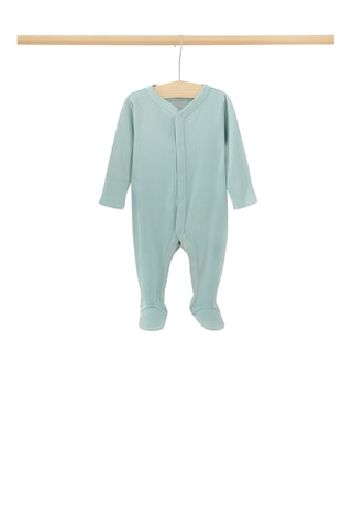 2 grenouillères en coton biologique - Ecru et vert d’eau