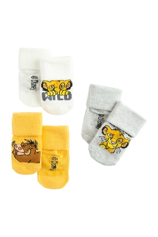 3 paires de chaussettes antidérapantes Simba et Pumbaa Le Roi Lion Disney - Gris et jaune