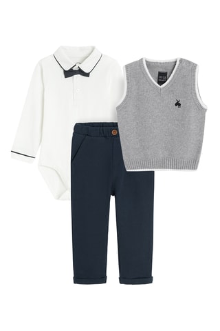 Ensemble 3 pièces - Blanc et gris foncé chiné