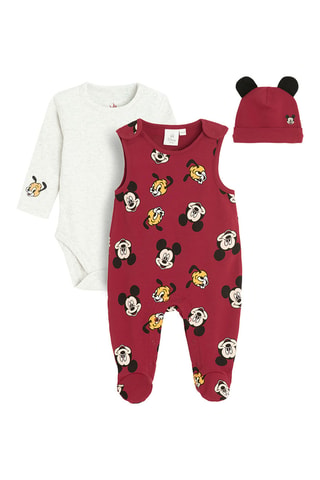 Ensemble 3 pièces Mickey et Pluto Disney - Bordeaux et gris chiné