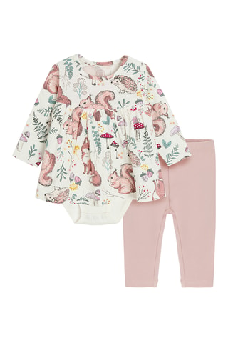 Body-robe et legging - Ecru et rose
