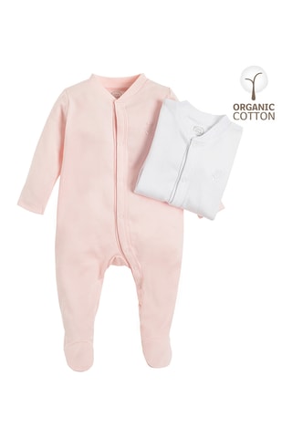 2 grenouillères en coton biologique - Rose poudré et blanc